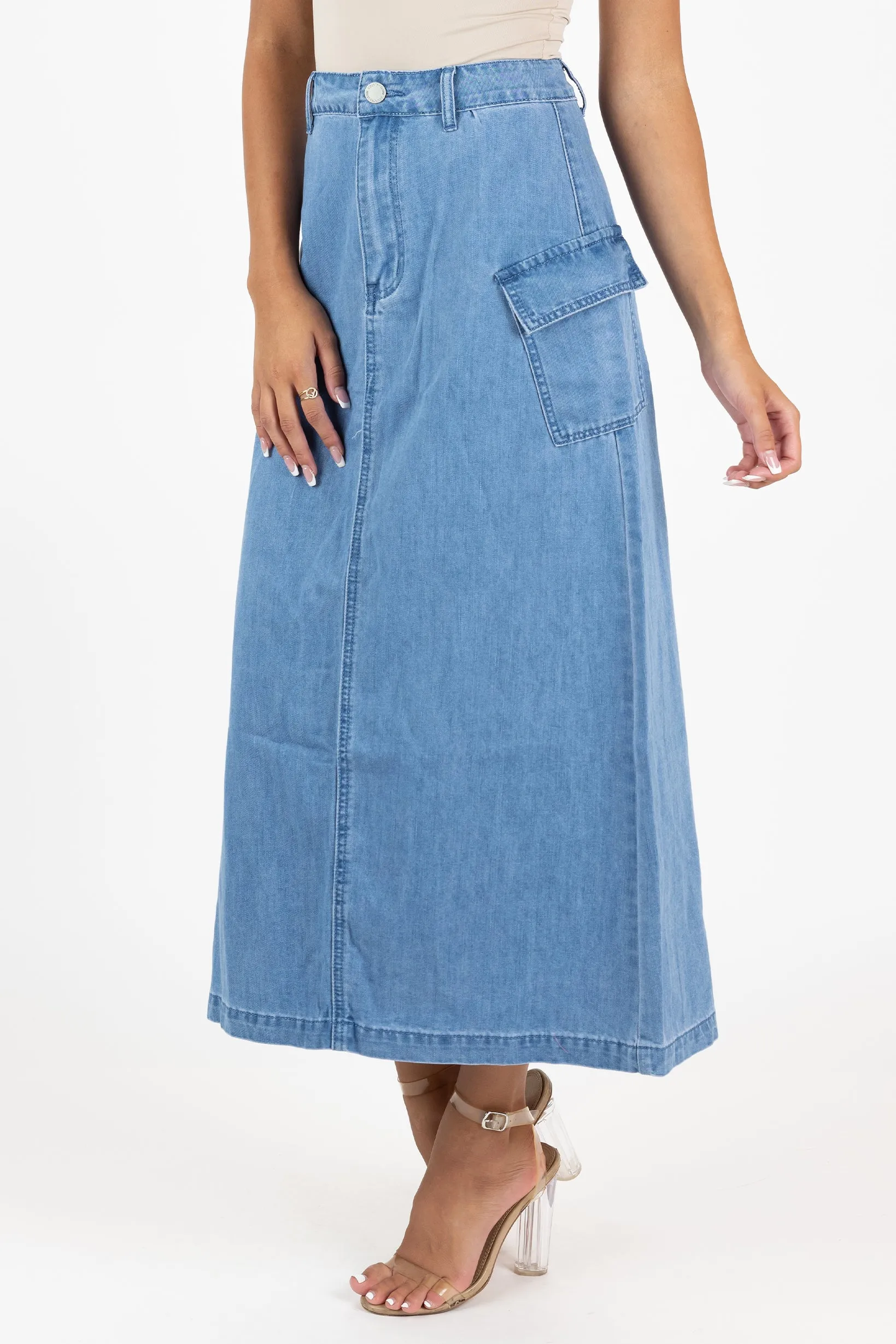 Cargo Denim Maxi Skirt