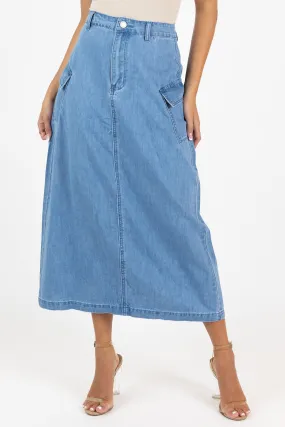 Cargo Denim Maxi Skirt