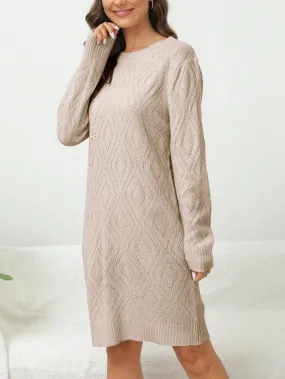 Casual Chic Solid Sweater Dress - Cozy Acrylic Knit, Comfort Fit Crew Neck for Stylish Women's Fall/Winter Wardrobe