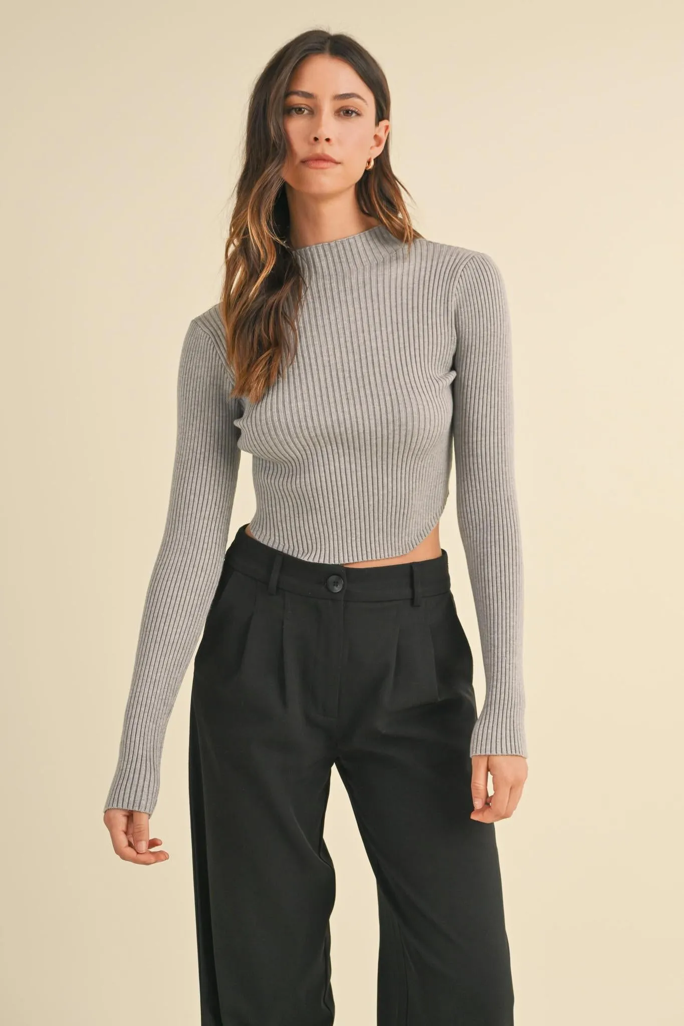 Changing Season Long Sleeve Mock Neck Top - H. Grey