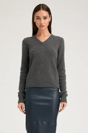 Charcoal Cashmere Heavy V-Neck Sweater