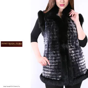 Charcoal Frost Sheared Beaver Vest with Fox Trim