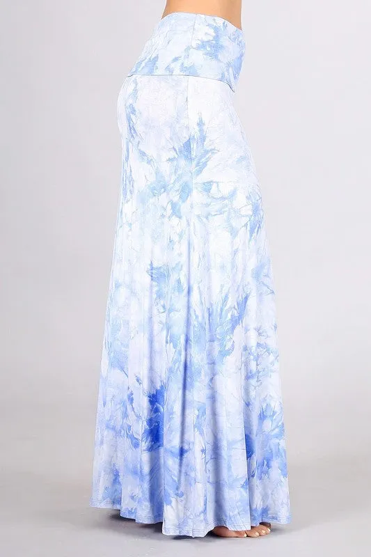 Chatoyant Tie Dye Maxi Skirt - Blue White Multi