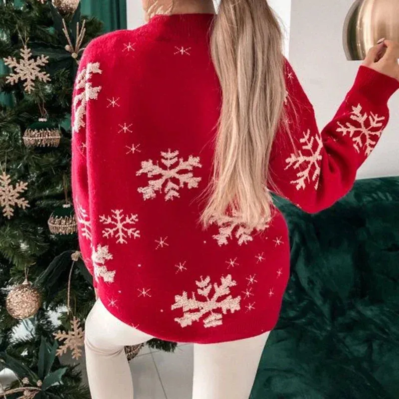 Christmas Cozy Snowflake Print Warm Thickened Oversized Comfortable Stylish Sweater