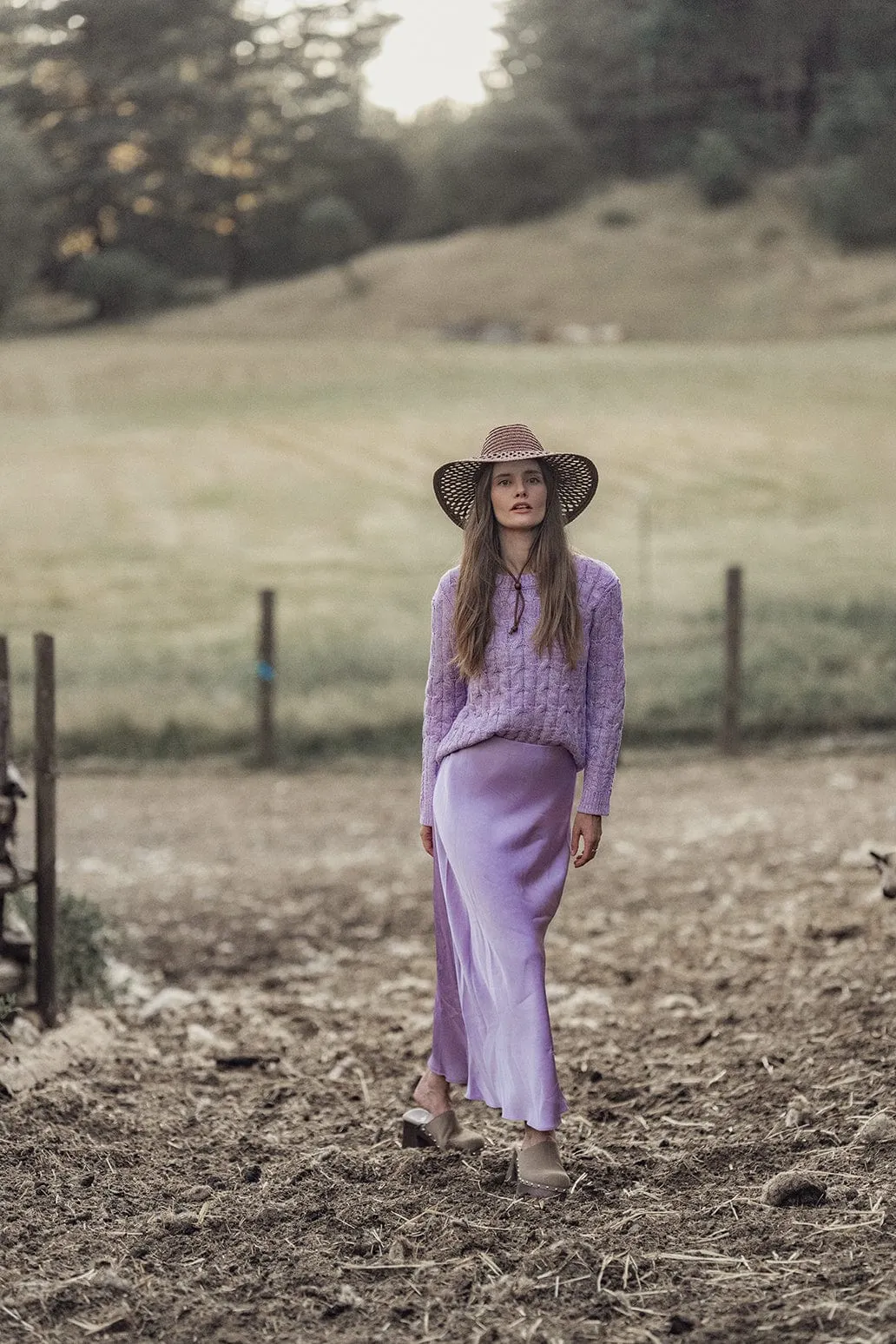 Chunky Heathered Cable sweater-Lavender/White