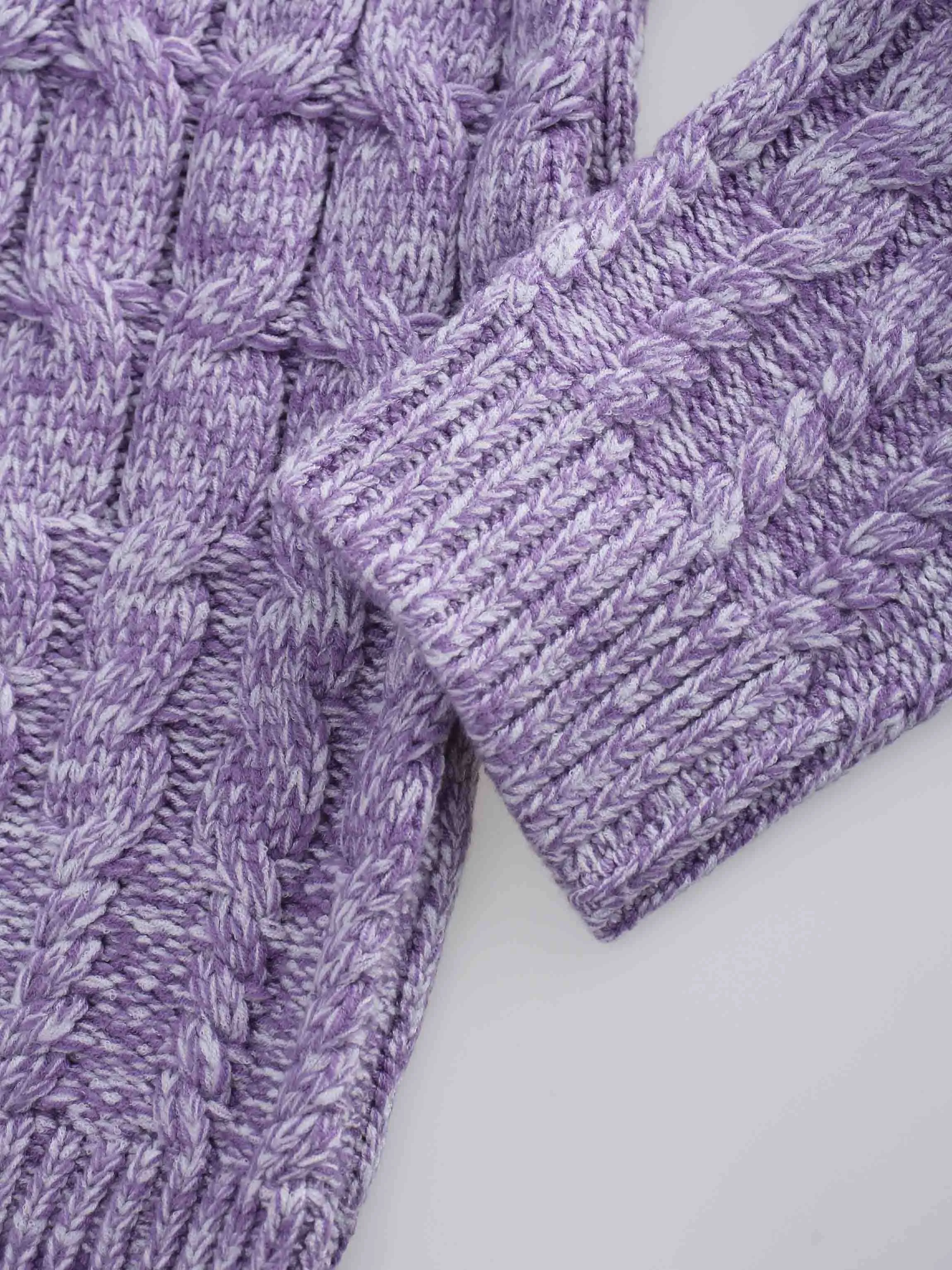 Chunky Heathered Cable sweater-Lavender/White