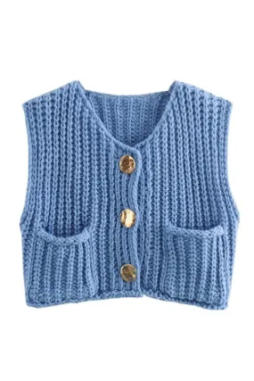 Chunky Knit Vest- Blue