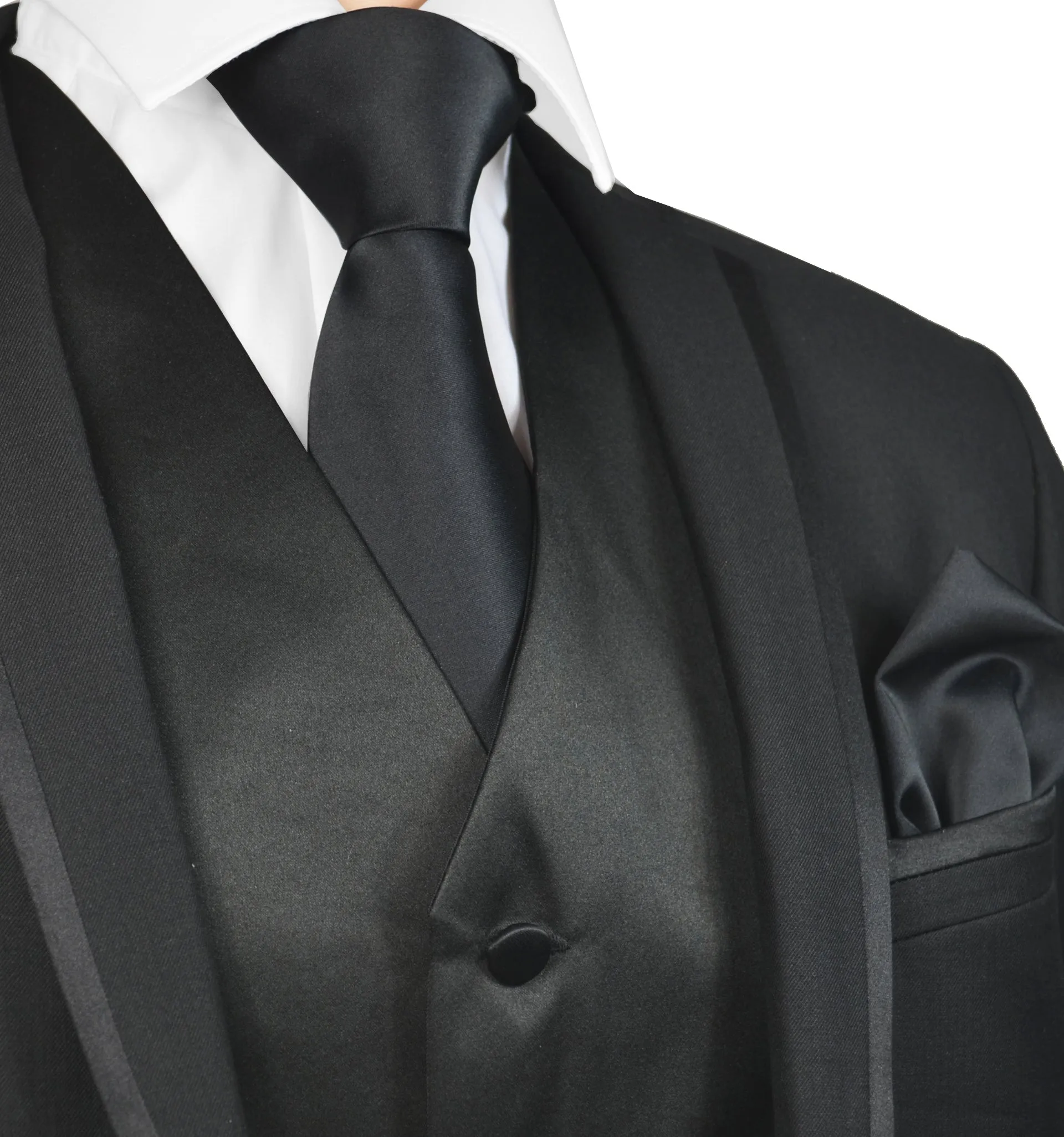 Classic Solid Black Tuxedo Vest Set