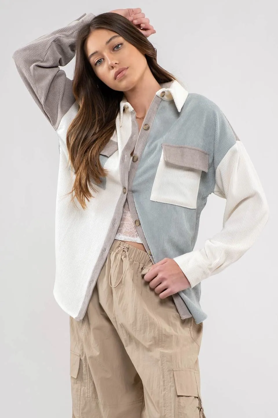 COLOR BLOCK DROP SHOULDER SHACKET