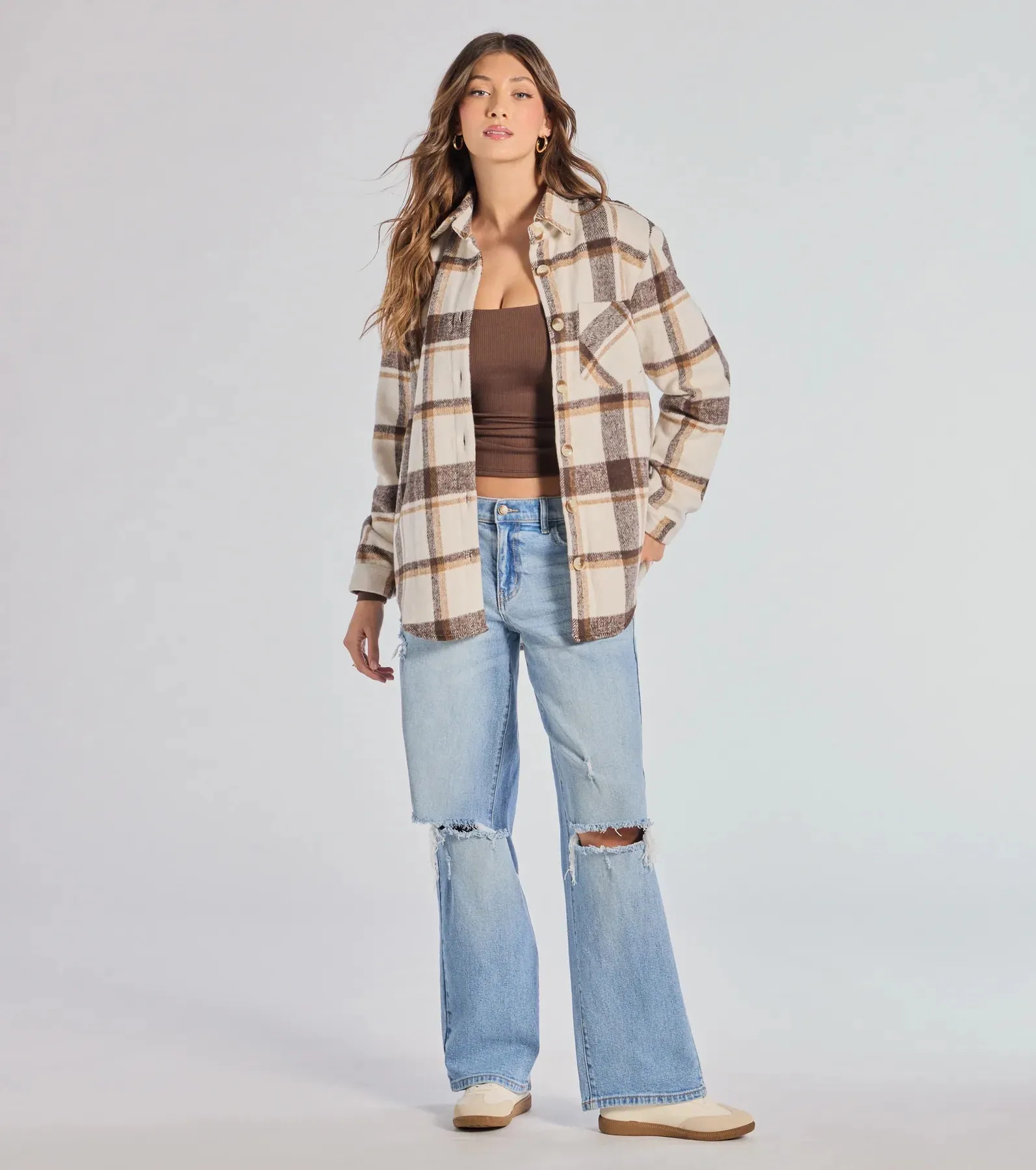 Comfy Trend Plaid Woven Oversized Shacket