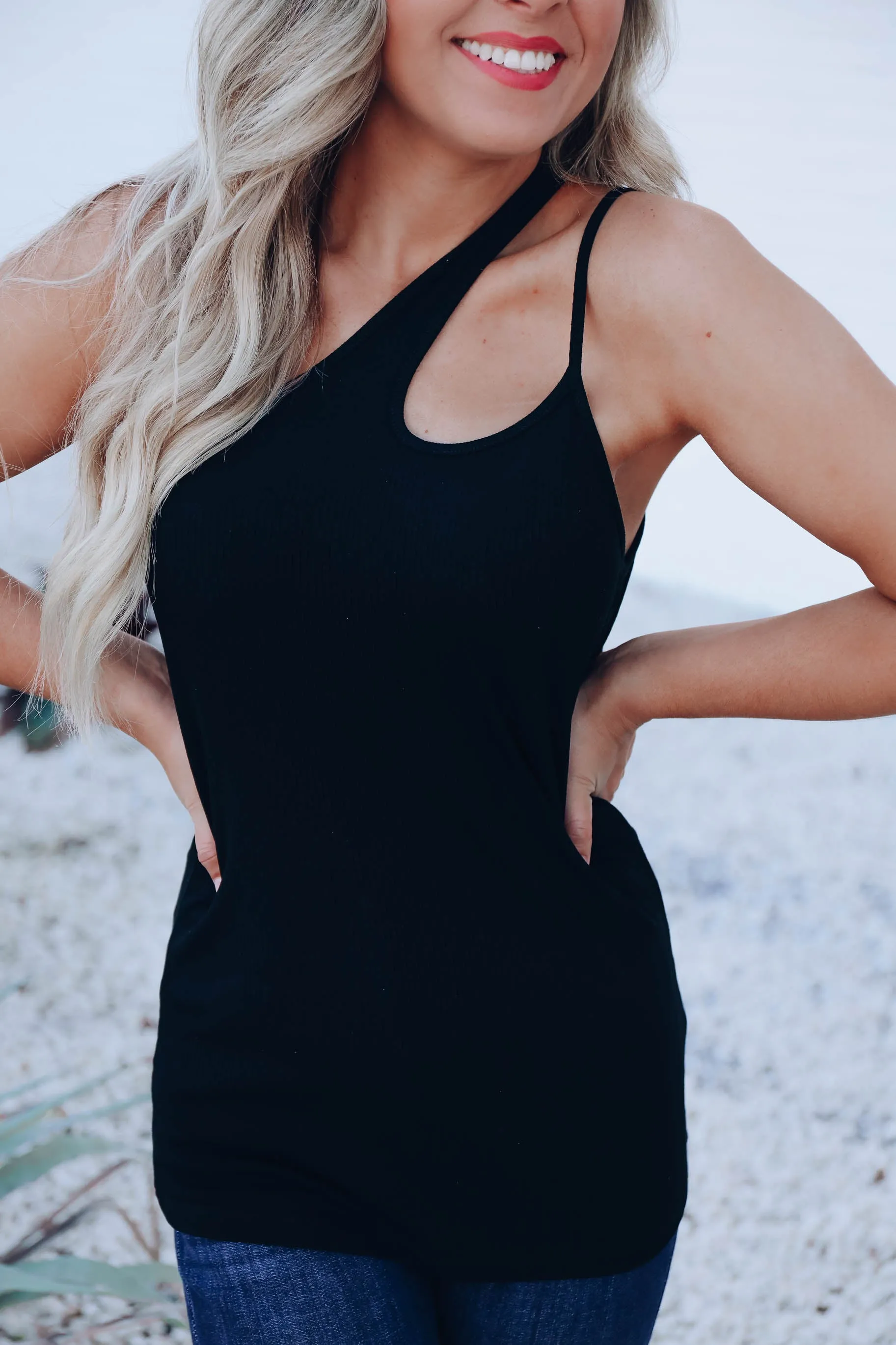 Cool Down One Shoulder Tank - Black