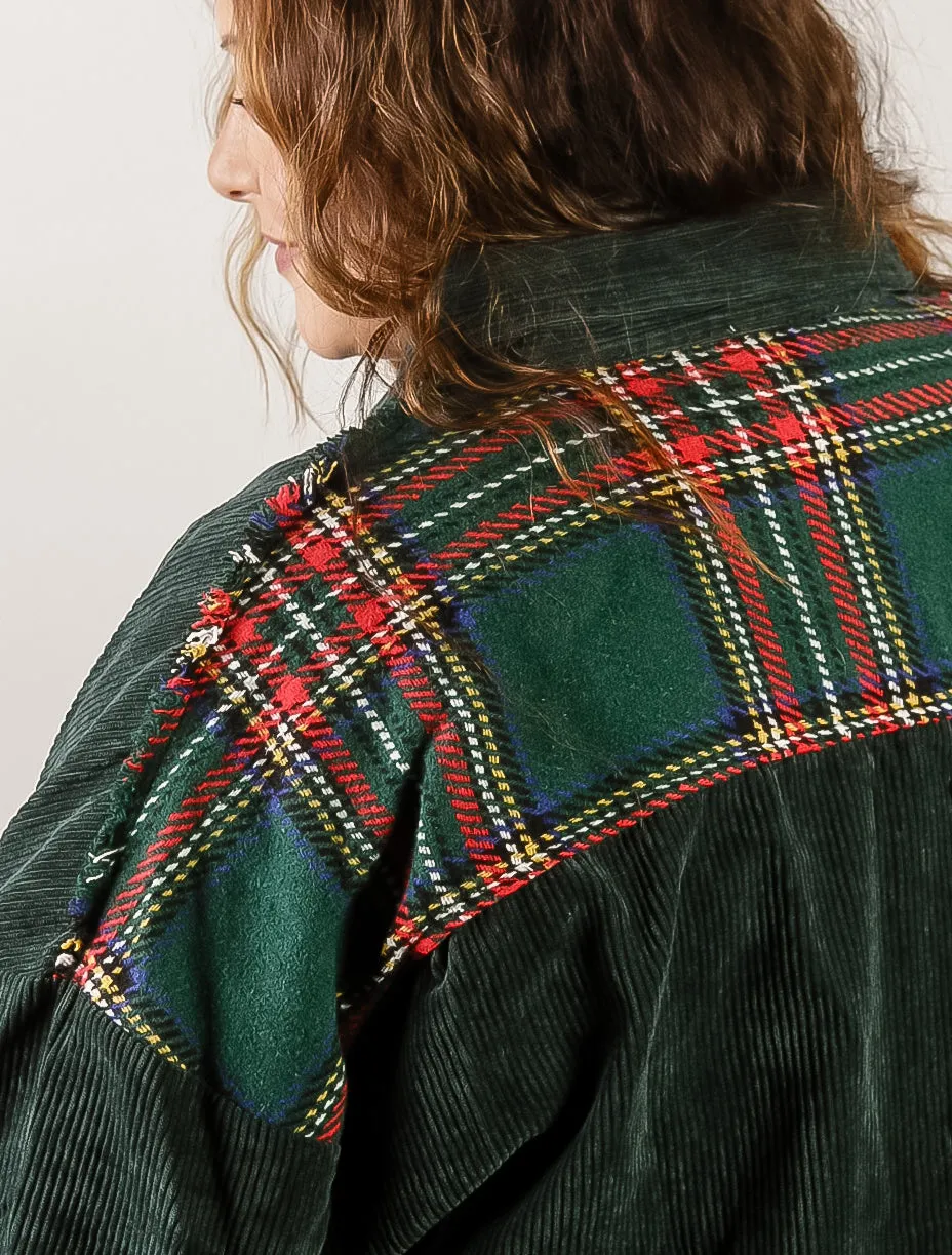 Curvy Green Corduroy with Plaid Front Shacket