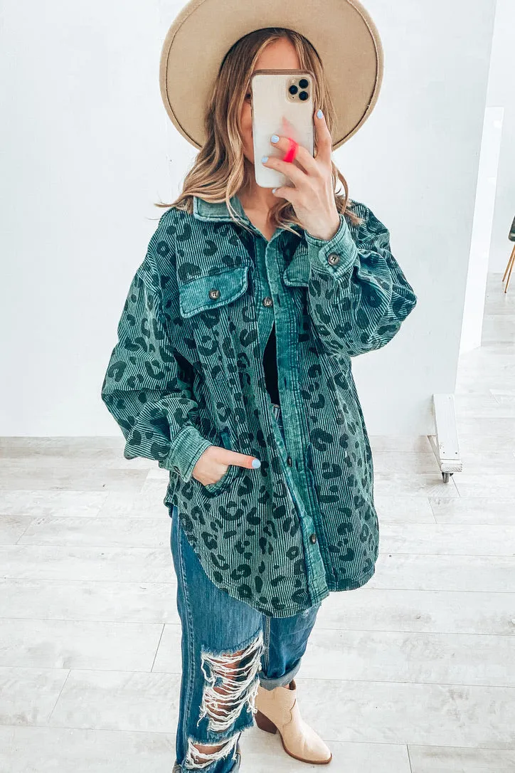 Dani Teal Leopard Corduroy Shacket | FINAL SALE