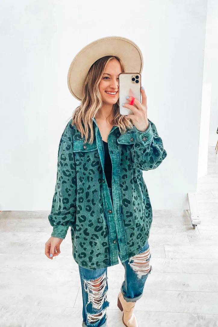 Dani Teal Leopard Corduroy Shacket | FINAL SALE