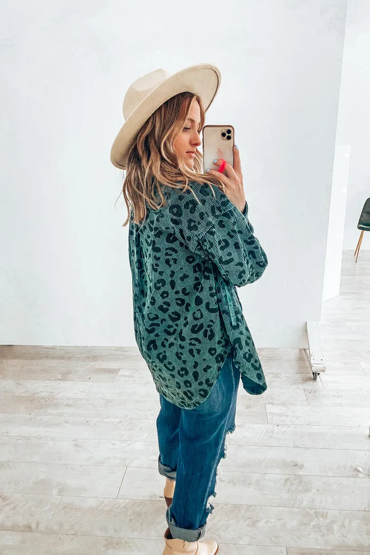 Dani Teal Leopard Corduroy Shacket | FINAL SALE