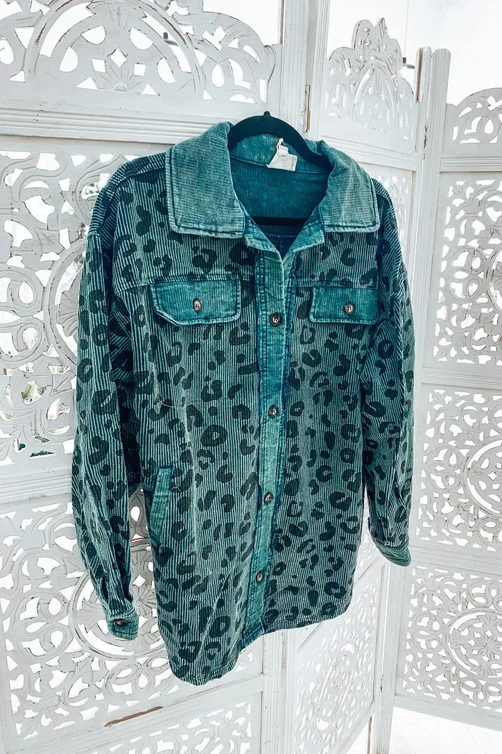 Dani Teal Leopard Corduroy Shacket | FINAL SALE