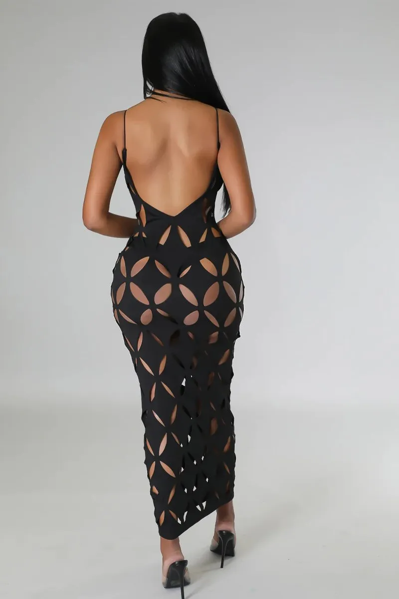 Diamond Cut Out Spaghetti Strap Bodycon Maxi Dress