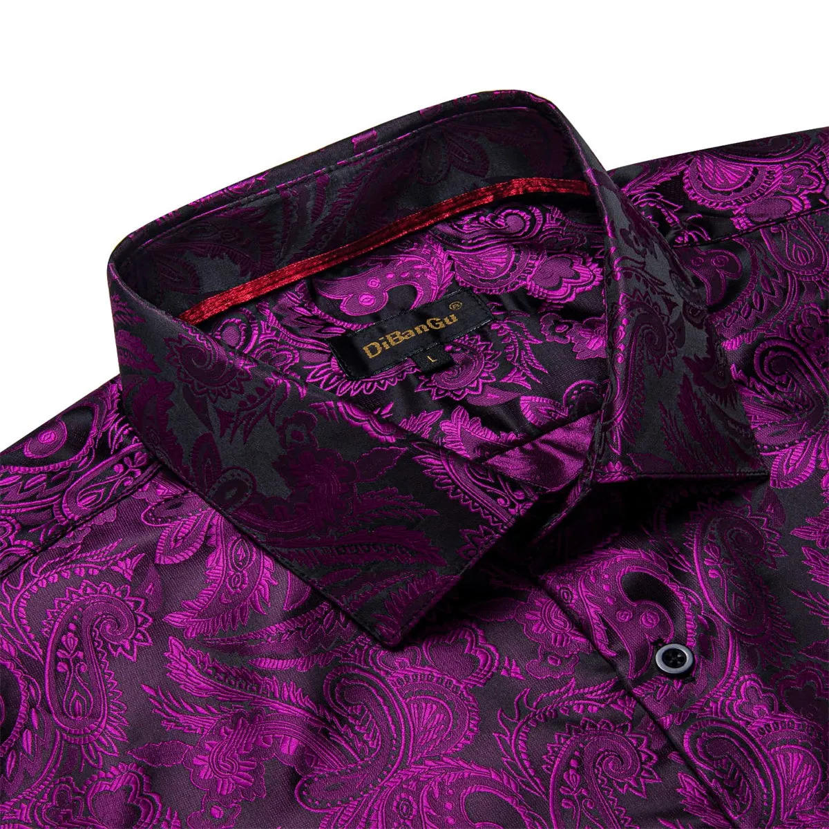 DiBanGu Tuxedo Shirt Deep Purple Paisley Silk Button Down Men's Dress Shirt