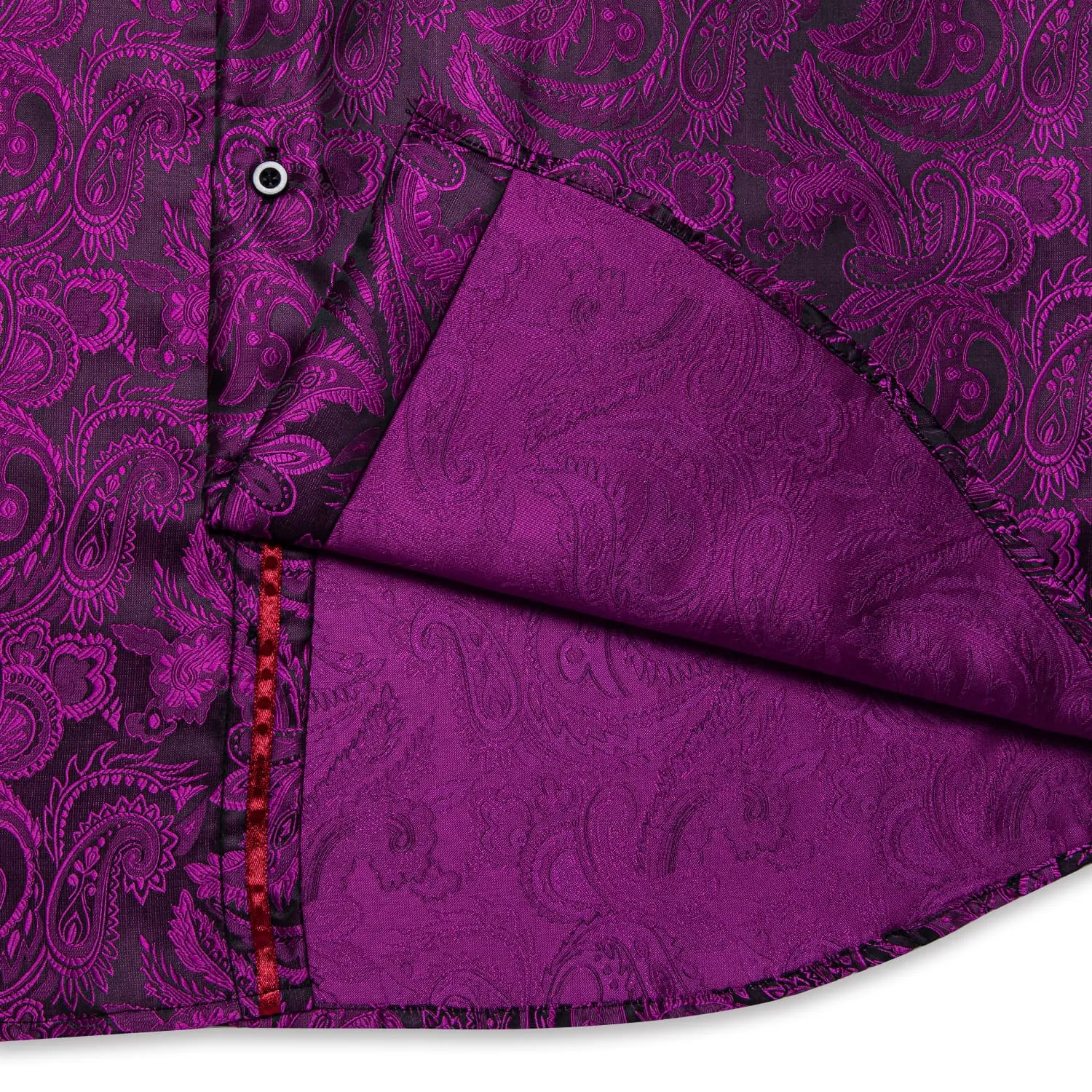 DiBanGu Tuxedo Shirt Deep Purple Paisley Silk Button Down Men's Dress Shirt