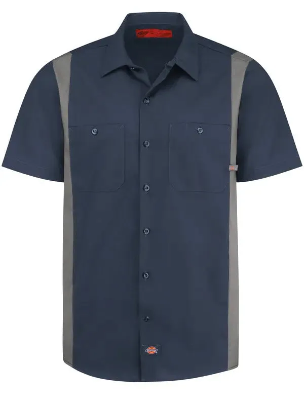 DICKIES - Men's Industrial Color Block Two-Tone Short Sleeve Work Shirt,  Dark Navy/Smoke