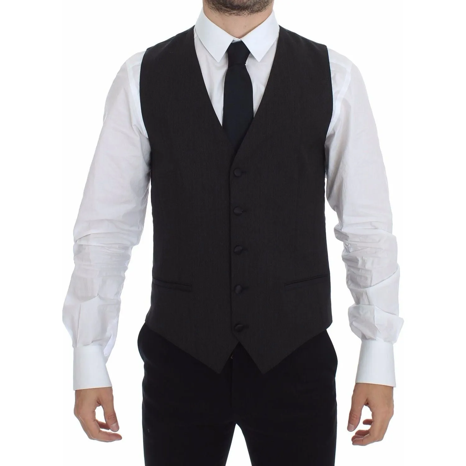 Dolce & Gabbana Elegant Gray Wool Stretch Dress Vest