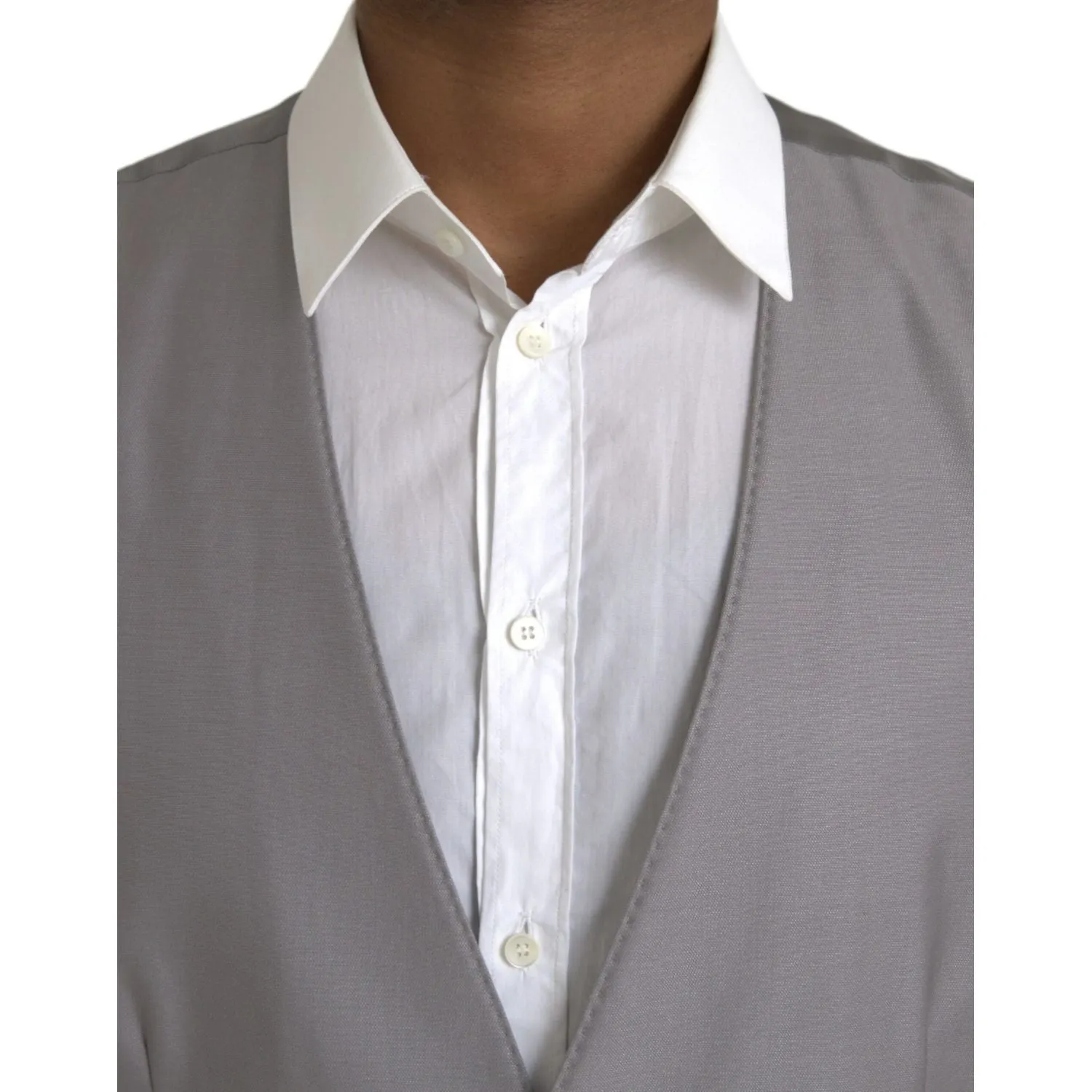 Dolce & Gabbana Light Gray Wool Formal Dress Waistcoat Vest