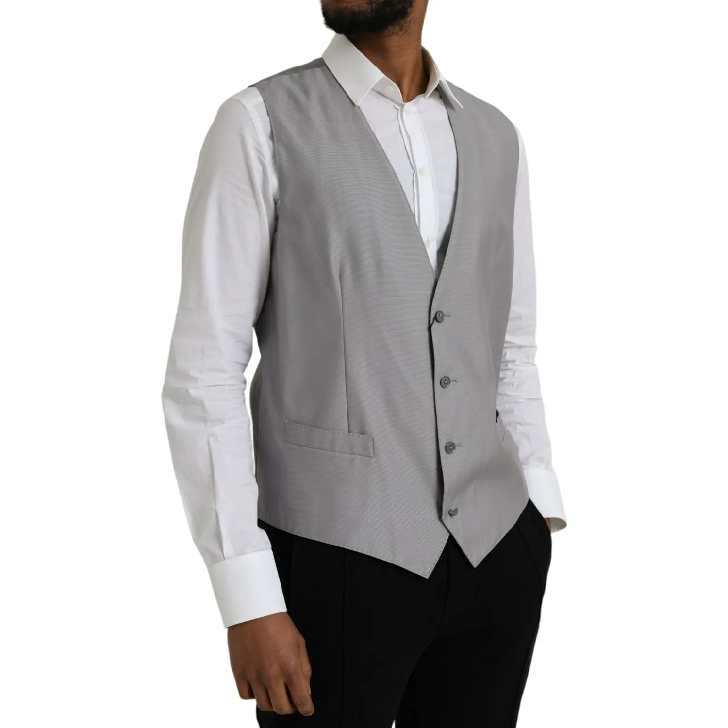 Dolce & Gabbana Light Gray Wool Formal Dress Waistcoat Vest