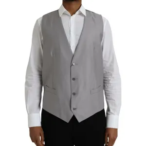 Dolce & Gabbana Light Gray Wool Formal Dress Waistcoat Vest