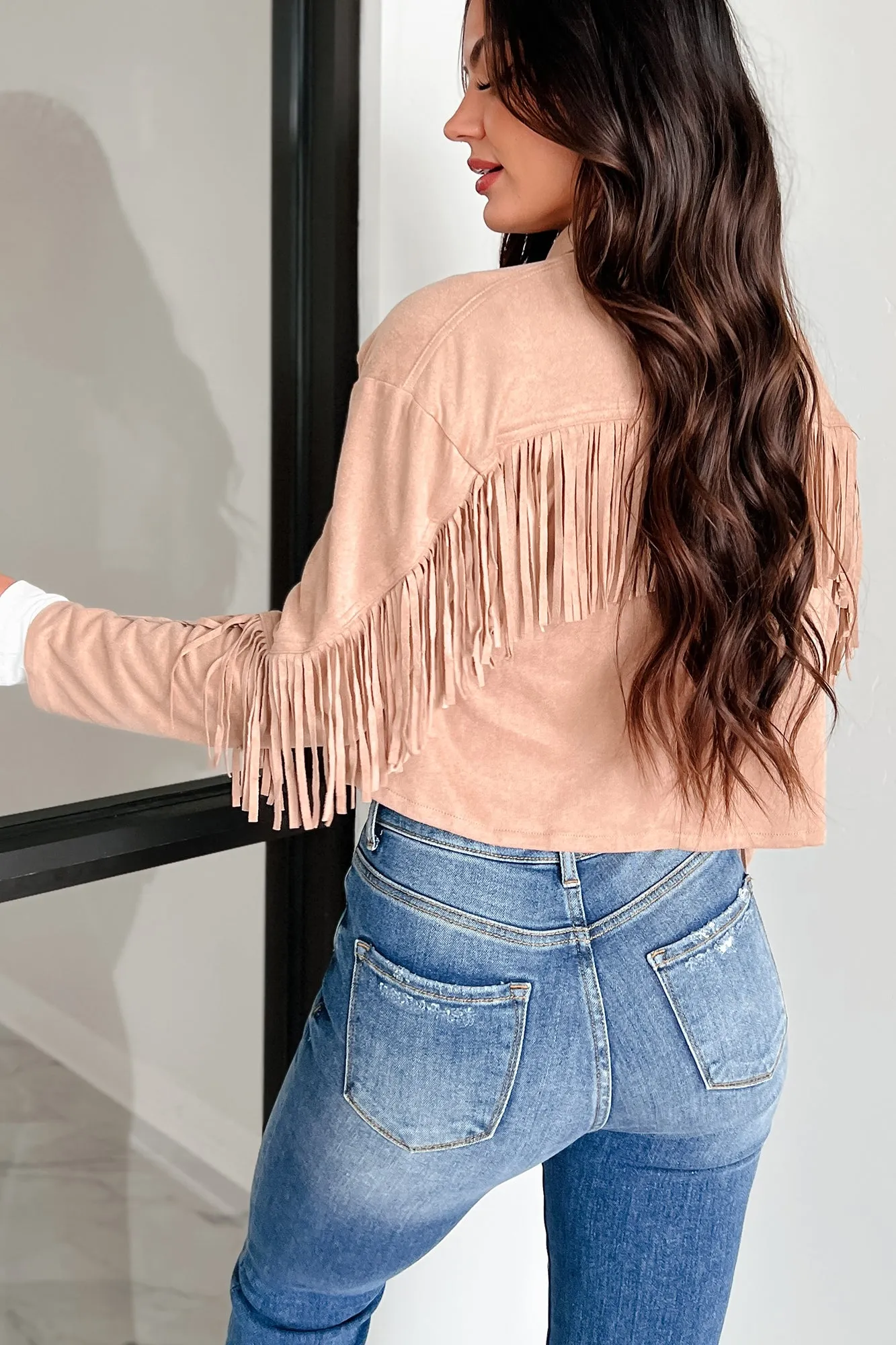 Down In Austin Faux Suede Fringe Shacket (Taupe)