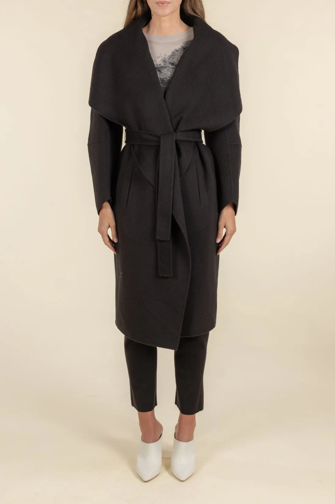 DRAPE FRONT COAT