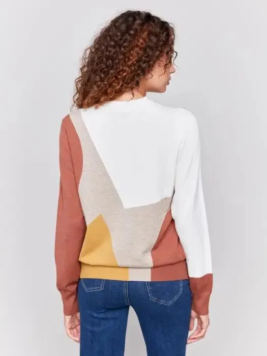 Ecru Colorblock Long Sleeve Sweater