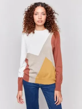 Ecru Colorblock Long Sleeve Sweater