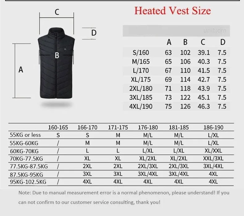 Electric Heated Jacket Vest Mens & Womens