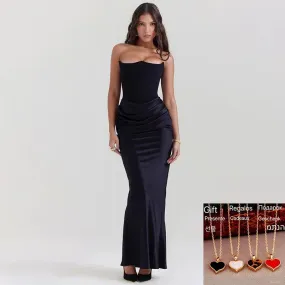 Elegant Off-Shoulder Satin Bodycon 2024 Fashion Strapless Pleated Patchwork Dress