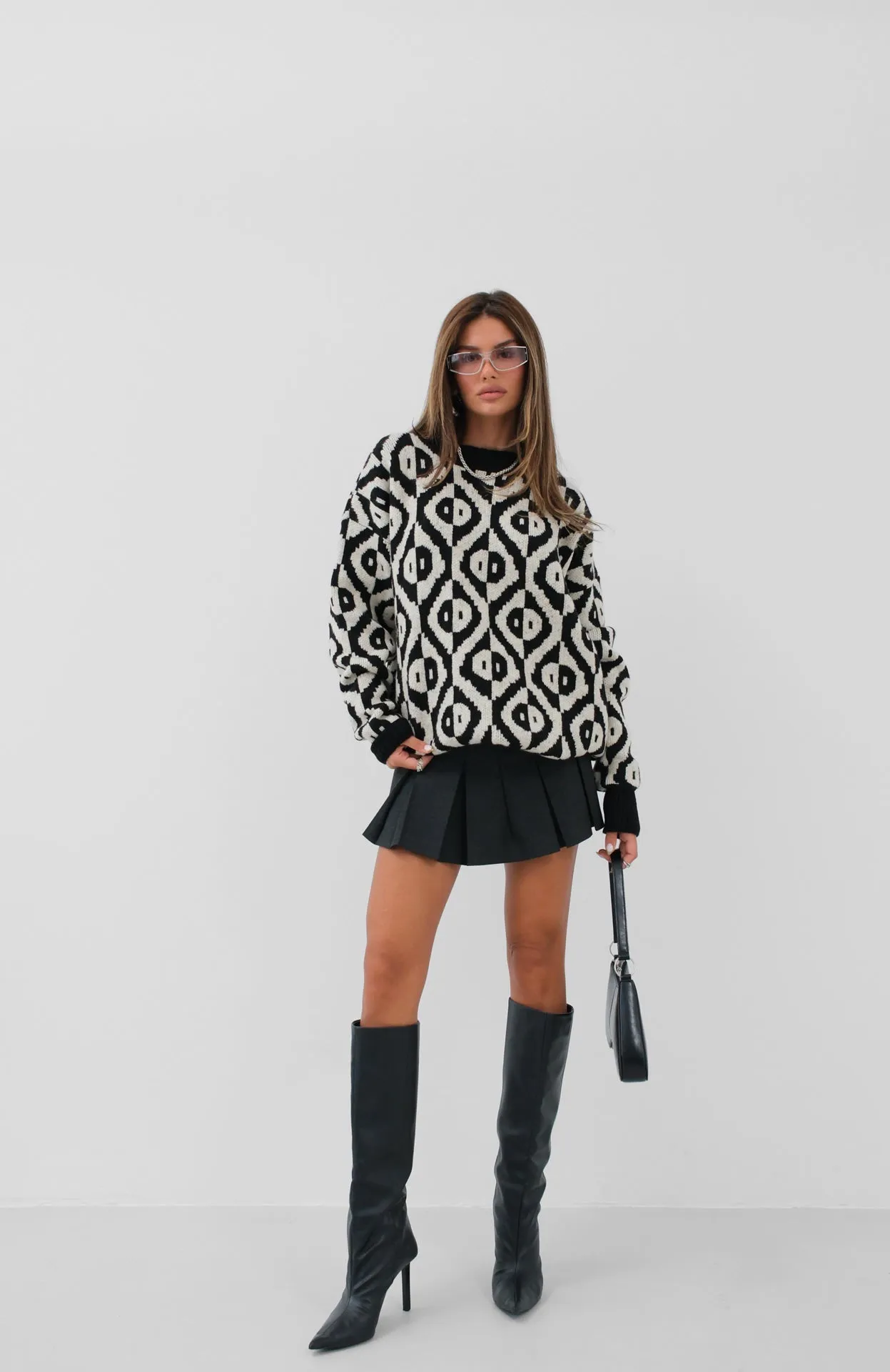 Embroidered Geometric Pattern Oversize Sweater