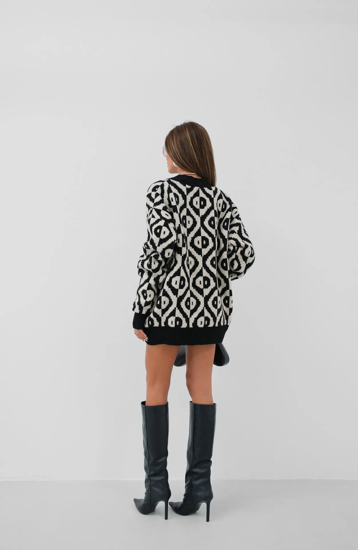 Embroidered Geometric Pattern Oversize Sweater