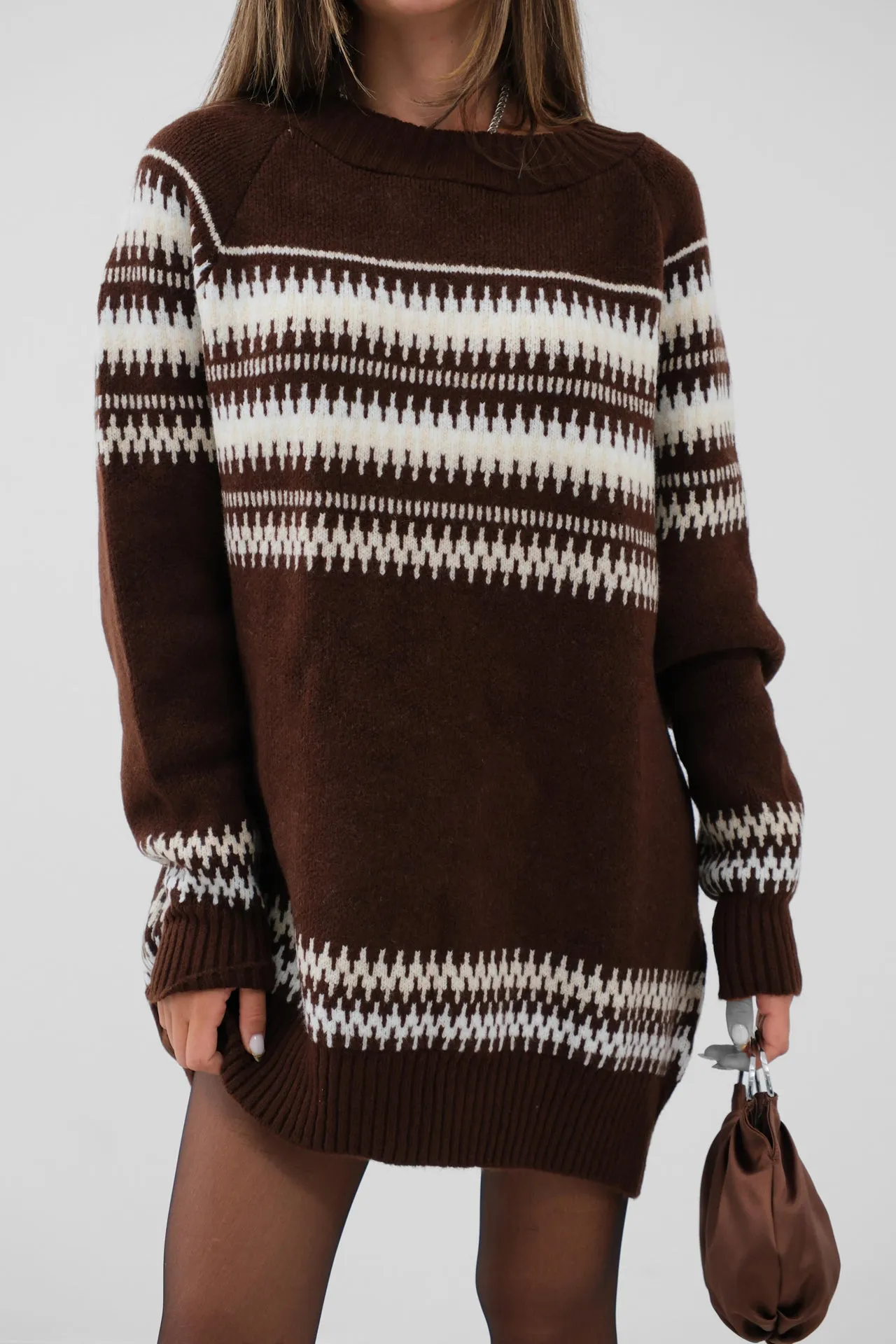 Embroidered Geometric Pattern Oversize Sweater