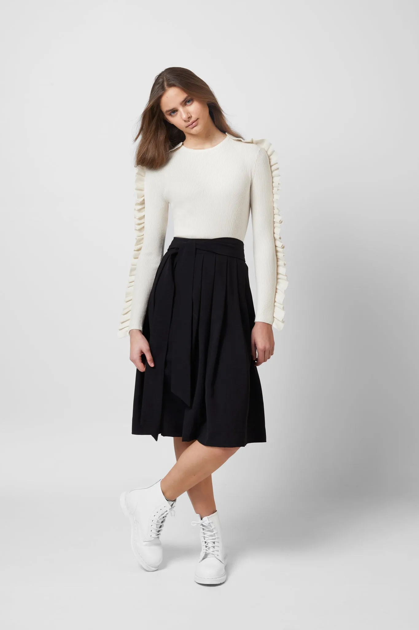 EOE Ivory Sleeves Ruffle Sweater