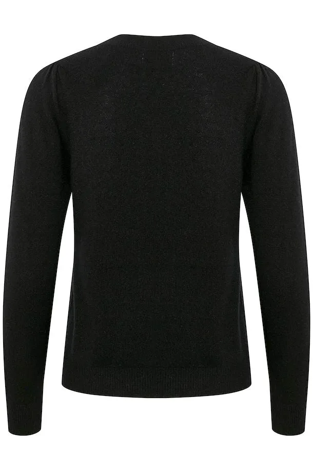 Evina Black Puff Shoulder Cashmere Sweater