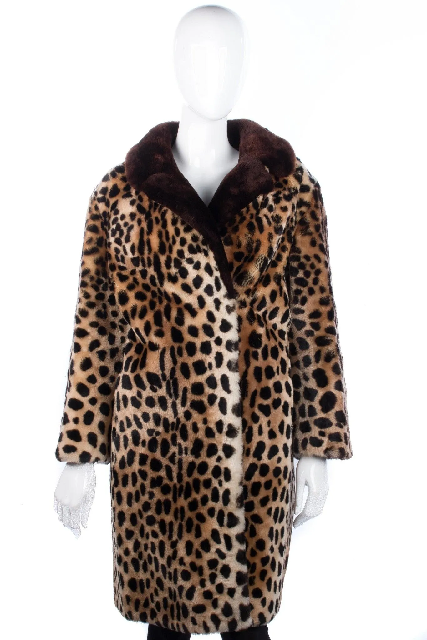 Fantastic Vintage Faux Fur Leopard Print Coat Size 14/16