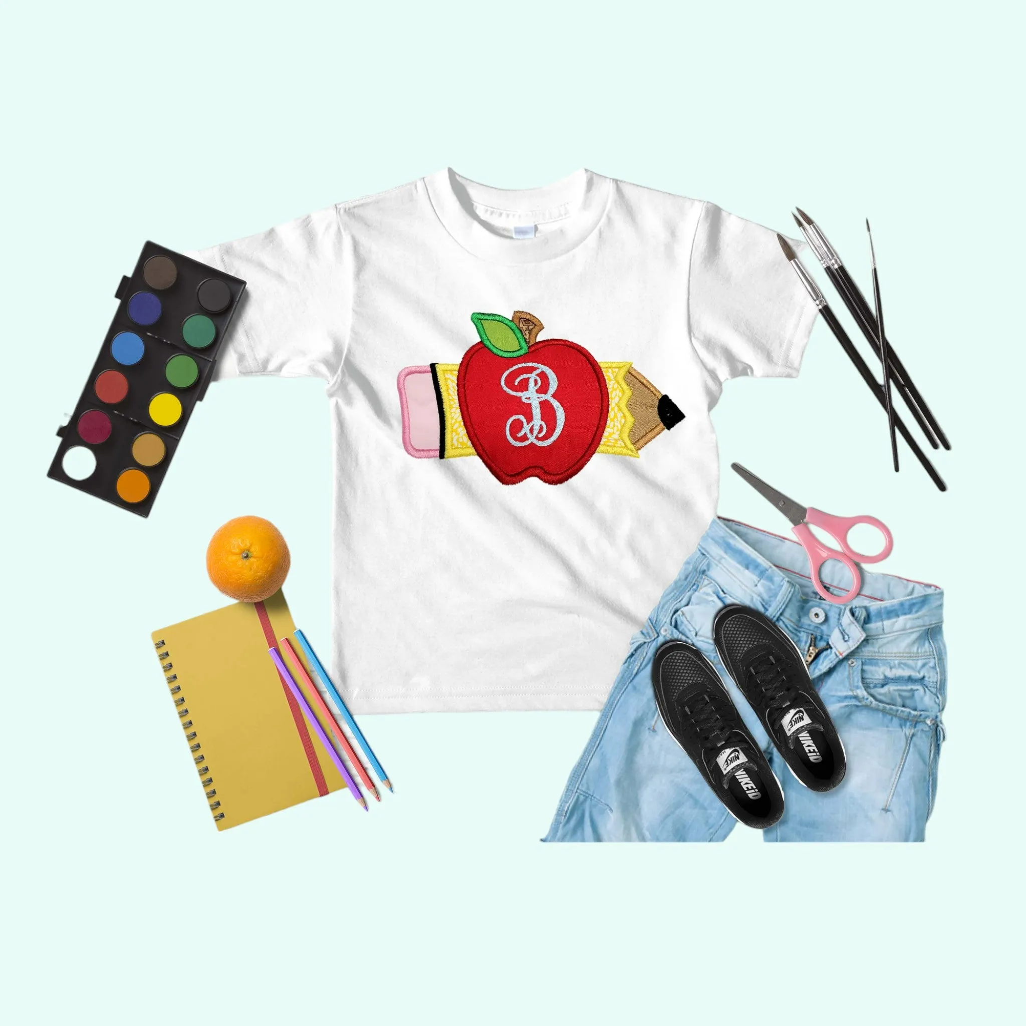 First day of kindergarten shirt | Pencil Monogram Shirt | First Day of Class embroidered T-Shirt