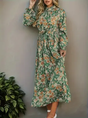 Floral Print Maxi Tie Waist Dress