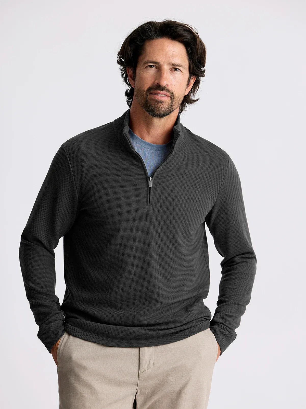 Free Fly Men's Waffle Quarter Zip in Midnight