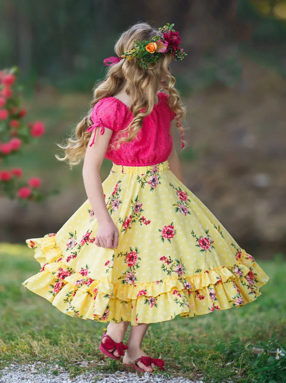 Girls Bring On Spring Boho Top and Maxi Skirt Set