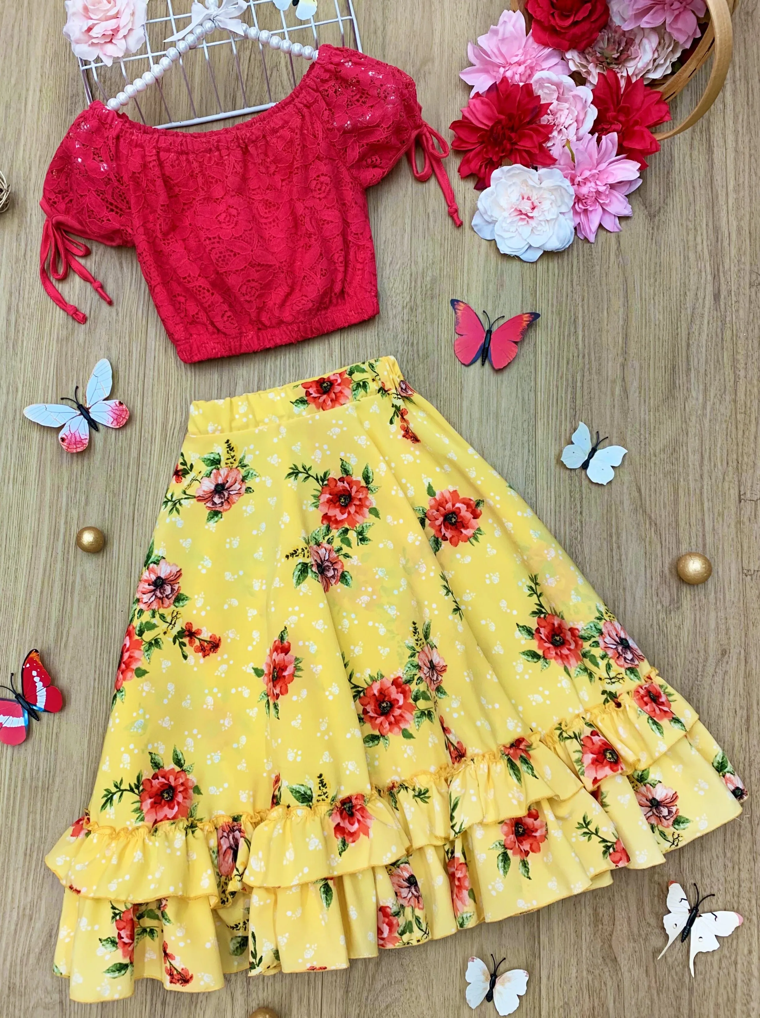 Girls Bring On Spring Boho Top and Maxi Skirt Set