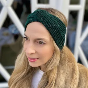 Green Winter Headband Warm Headband in Organic Cotton Lurex Sustainable