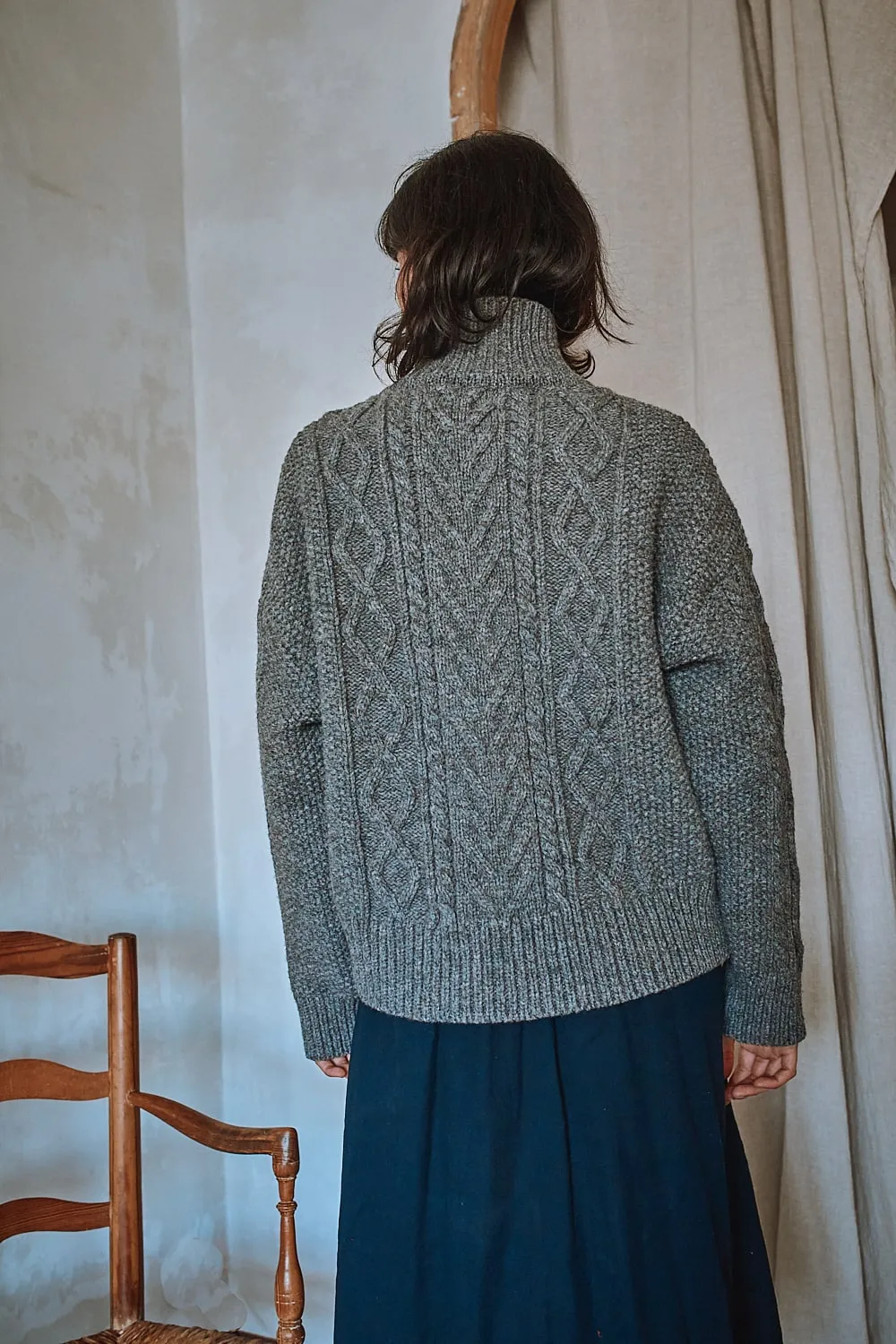 GWENAELLE Irish Cable Sweater in Merino Wool - Ash Grey