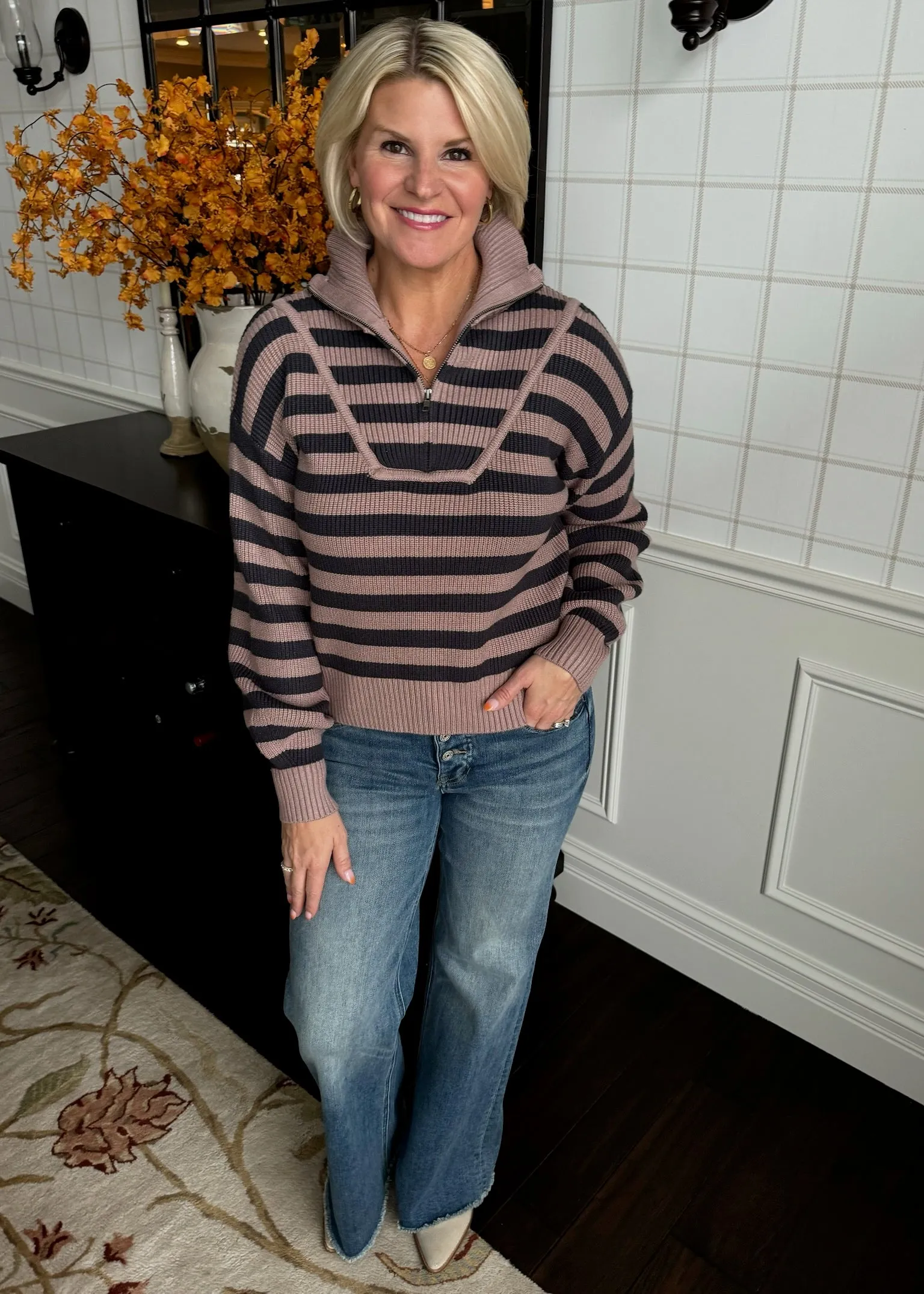 Half-Zip Stripe Sweater