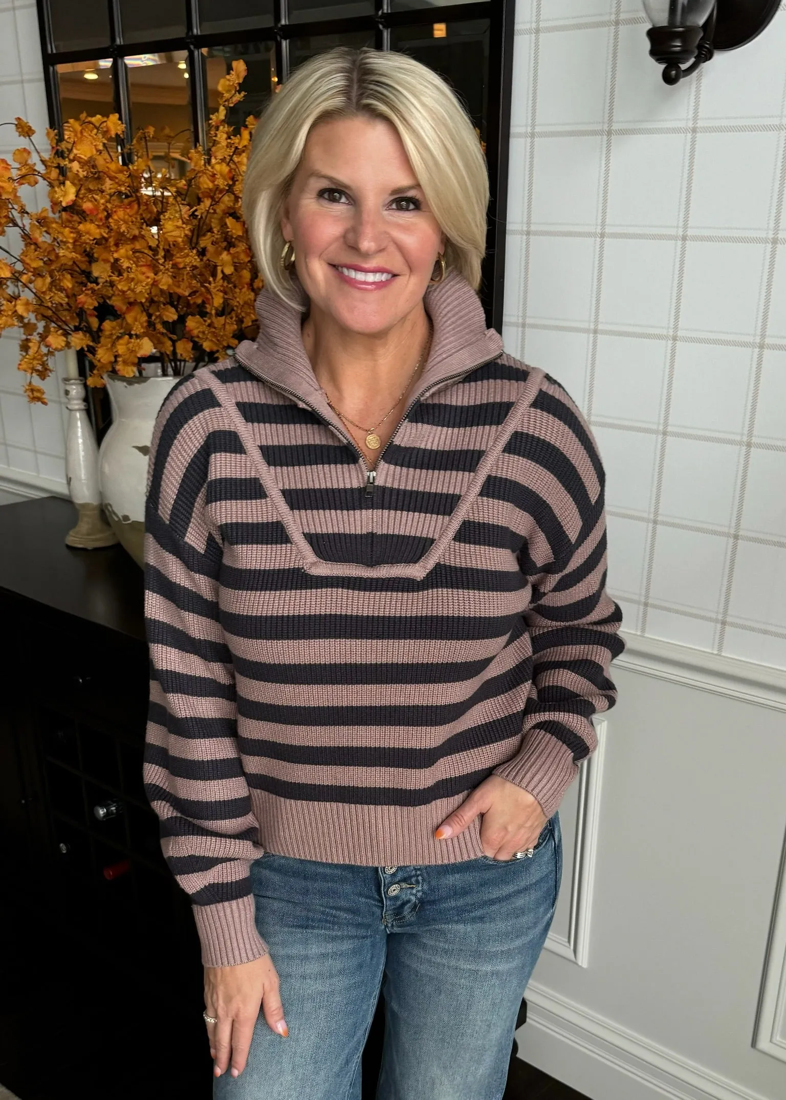 Half-Zip Stripe Sweater