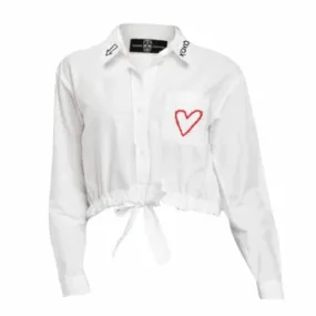 Heart Tie Embroidery Front Button-Down